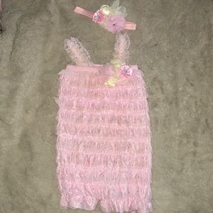 Pink baby jumper with cute headband
